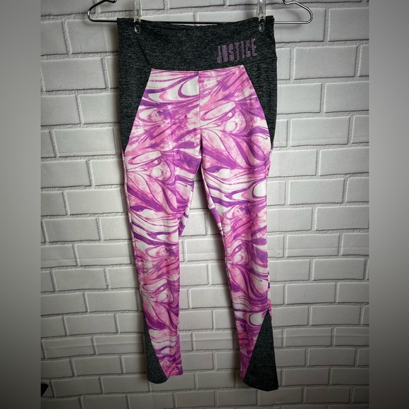 Justice Active Gray/Pink /Purple Swirl Leggings for girls/Size 10 - Picture 7 of 9